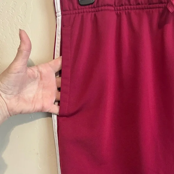 Adidas Women's Maroon Joggers with White Stripes - Picture 3 of 4